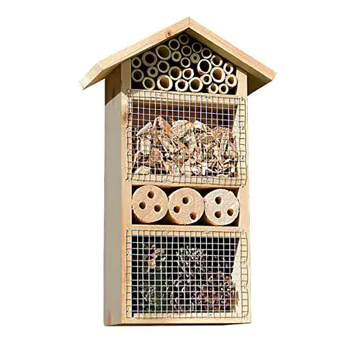 Insektenhotel mit Vogelschutz und Nisthilfe für Bienen und Insekten