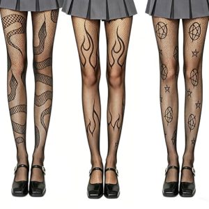 Netzstrumpfhose Yangshine 3 Paar für Halloween mit Fischnetzen