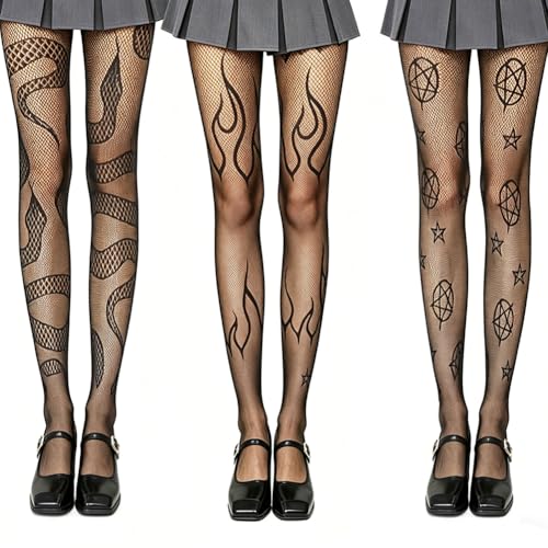 Netzstrumpfhose Yangshine 3 Paar für Halloween mit Fischnetzen