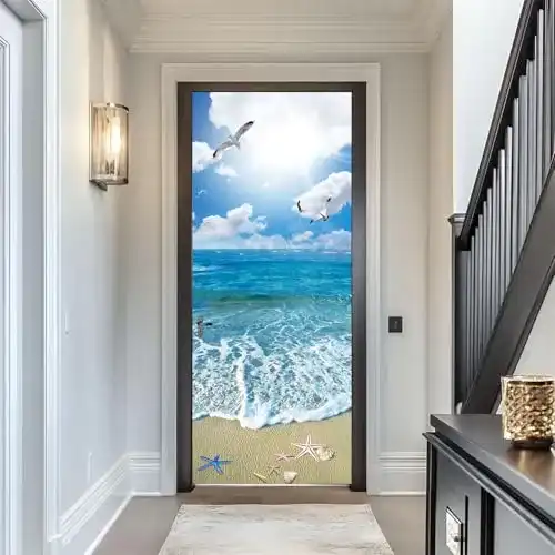 Türtapete FLFK 3D Sonnenschein Ozean Strand für Wände