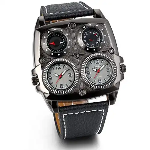 Uhr mit Kompass von JewelryWe für Herren, Leder und Legierung