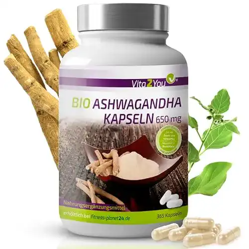 Vita2You Bio Ashwagandha Kapseln 650mg, 365 Stück
