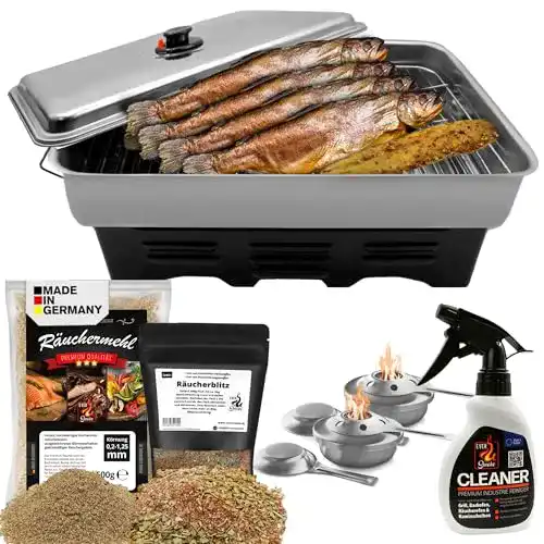 Eversmoke Deluxe Räucherofen aus Edelstahl mit Tisch Set und Zubehör