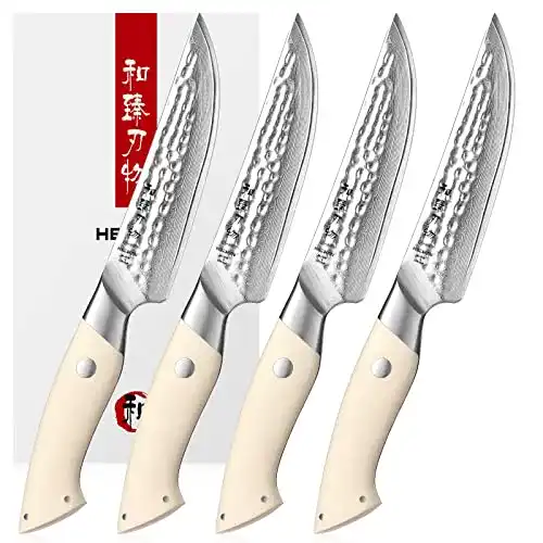 Damast Steakmesser Set von HEZHEN mit 4 Teilen und 67 Lagen