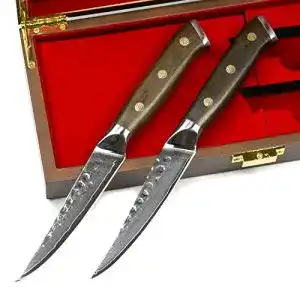 Damast-Steakmesser Set von Stallion mit Eisenholzgriff