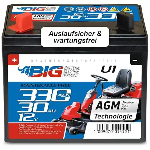 Rasentraktor-Batterie Big U1 Garden Power 12V 30Ah 310A