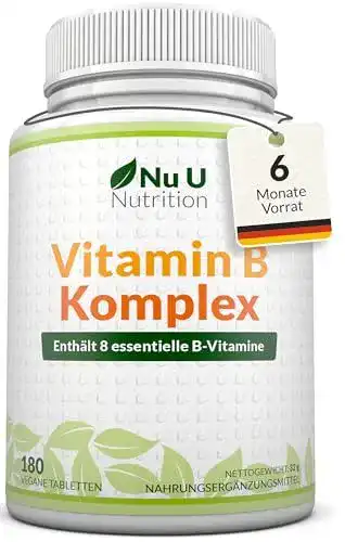 Vitamin B Komplex von Nu U Nutrition – Hochdosiert, 180 vegane Tabletten