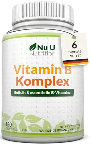 Vitamin B Komplex von Nu U Nutrition – Hochdosiert, 180 vegane Tabletten