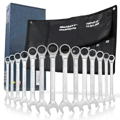 Haskyy Ratschenschlüssel-Set 14-teilig mit Ratsche 8-22 mm