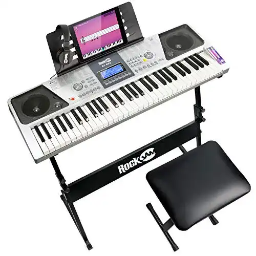 Keyboard mit Leuchttasten RockJam 61-Tasten Piano Set für Einsteiger