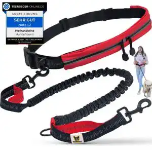 Hundefreund Joggingleine mit Bauchgurt in Rot für aktive Hundebesitzer