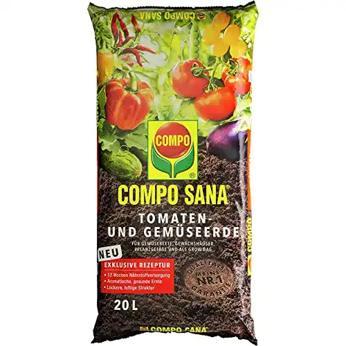 Compo Sana Tomaten- und Gemüseerde mit 12 Wochen Dünger, 20 Liter