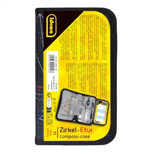 Idena Zirkelset 20066, 11-teilig, mit Geodreieck und Lineal im Etui