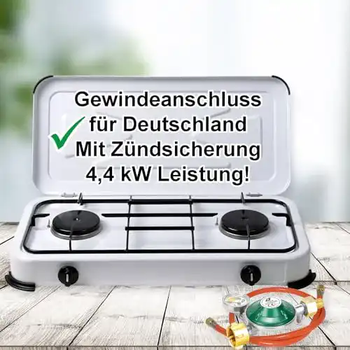 Gaskocher 2-flammig mit Zündsicherung für Camping und Outdoor
