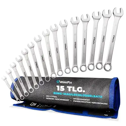 Ringmaulschlüssel S&R WerkFix 15-teiliges Set aus CrV-Stahl