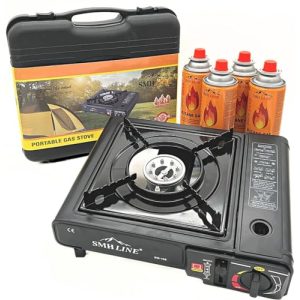 Camping Gaskocher TW24 mit Grillplatte und 4 Gaskartuschen