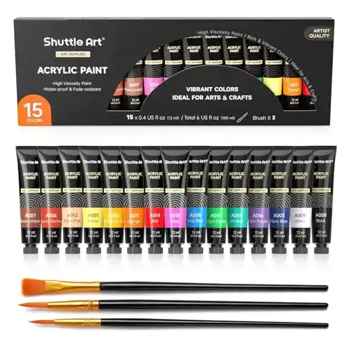 Acrylfarben Shuttle Art Set mit 15 Acrylfarben und 3 Pinseln
