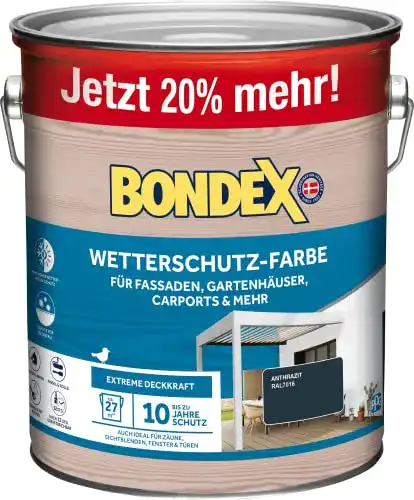 Bondex Wetterschutzfarbe Anthrazit (RAL 7016) 3 L für 27 m²