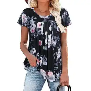 Beyove Damen Kurzarm Bluse mit Falten für den Sommer