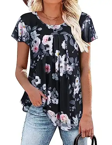 Beyove Damen Kurzarm Bluse mit Falten für den Sommer