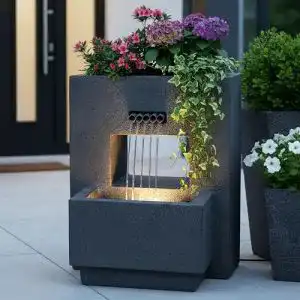 Steinbrunnen Arnusa mit Beleuchtung und bepflanzbarem Design