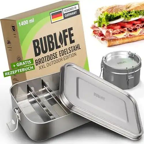 Edelstahl-Brotdose für Kinder und Erwachsene mit Fächern von Bublife