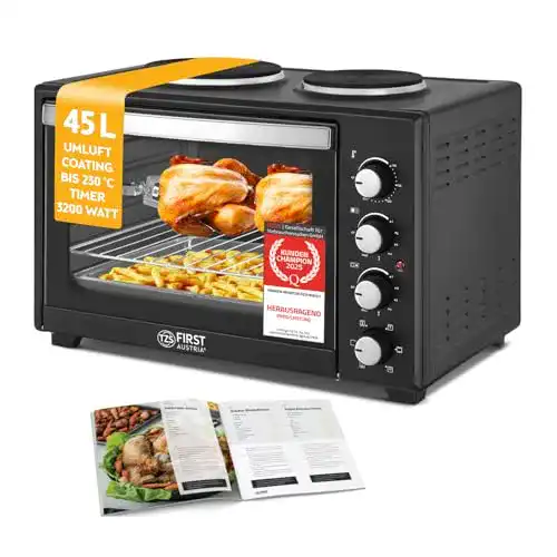 Mini-Backofen 45 Liter Tzs First Austria mit Herdplatten und Zubehör