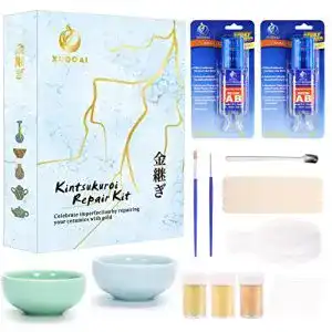 Kintsugi Set für Keramikreparatur mit Goldpulver und Zubehör