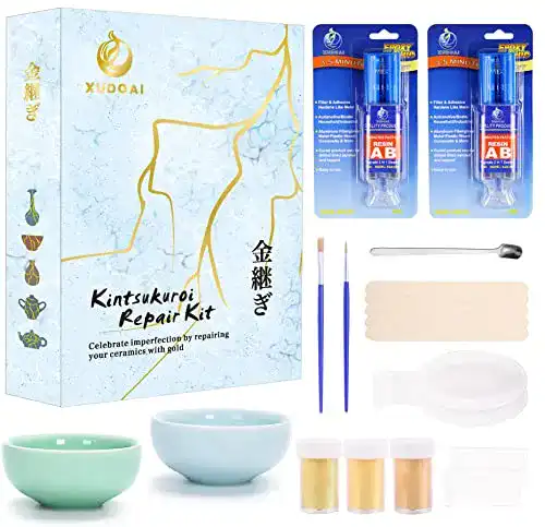 Kintsugi Set für Keramikreparatur mit Goldpulver und Zubehör
