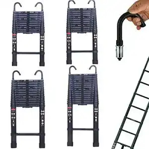Teleskopleiter 5 Meter aus Aluminium mit abnehmbaren Haken und rutschfesten Füßen
