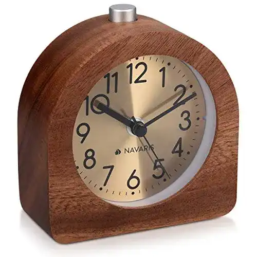 Navaris Analog Holz Wecker mit Snooze-Funktion und Retro-Design