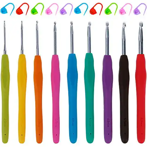 Häkelnadel Set Anpro mit 10 Aluminium Nadeln und Gummigriffen