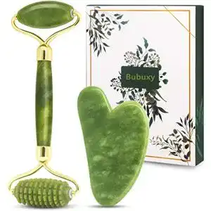 Jade Roller Bubuxy Massage Set aus natürlicher Jade für Hautpflege
