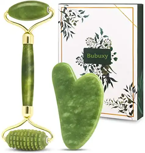 Jade Roller Bubuxy Massage Set aus natürlicher Jade für Hautpflege