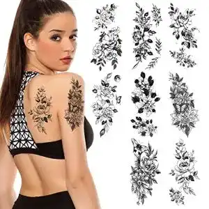 Temporäre Tattoos URAQT Schwarz im 8-Blätter Set für Frauen und Männer