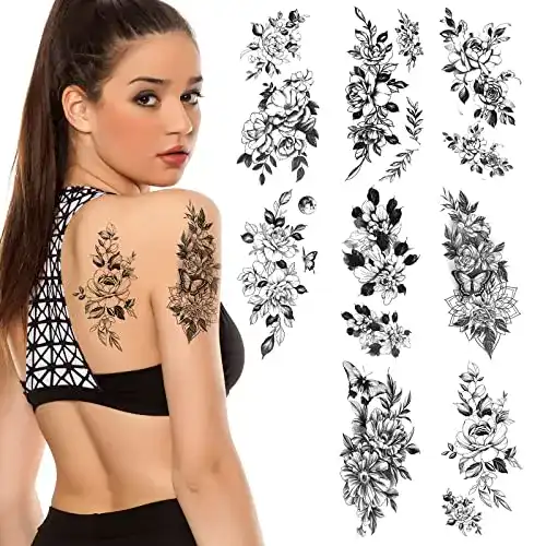 Temporäre Tattoos URAQT Schwarz im 8-Blätter Set für Frauen und Männer