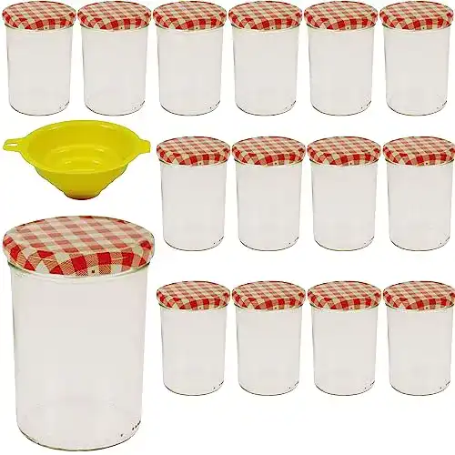 Set aus 15 Einmachgläsern für Marmelade, 440ml mit Trichter