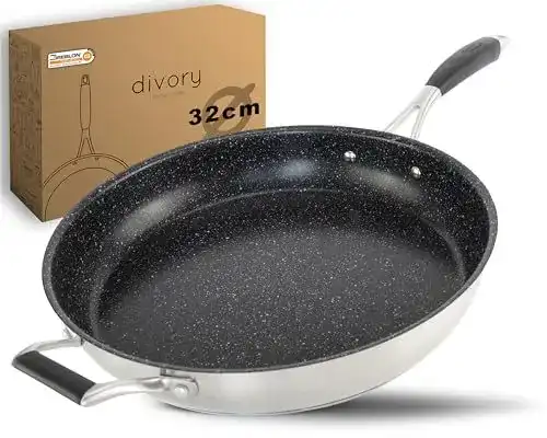 Edelstahlpfanne 32 cm von DIVORY mit Antihaftbeschichtung für Induktion