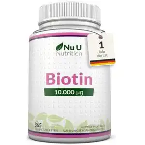 Biotin Nu U Nutrition hochdosiert 10.000 mcg, 365 vegane Tabletten