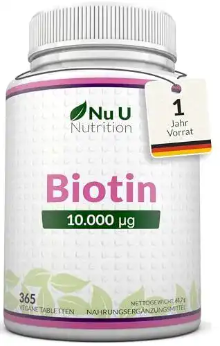 Biotin Nu U Nutrition hochdosiert 10.000 mcg, 365 vegane Tabletten