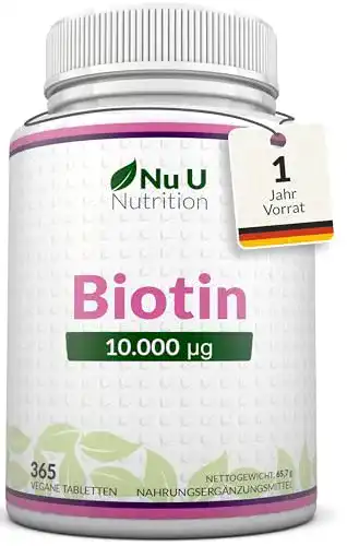 Biotin Nu U Nutrition hochdosiert 10.000 mcg, 365 vegane Tabletten