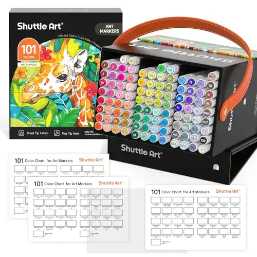 Shuttle Art Alkoholmarker Set mit 100 Farben und Blender