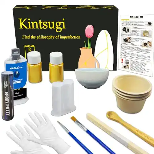 Kintsugi Set für Keramikreparatur mit Goldpulver und Zubehör