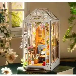 Book Nook Rowood Kit Gartenhaus DIY Buchstütze für Miniatur Diorama