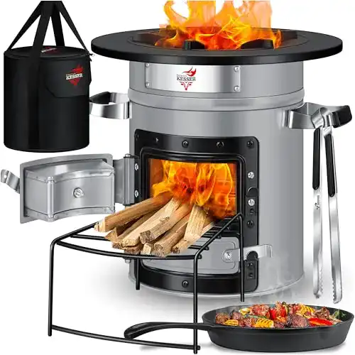 Raketenofen Kesser mit Gusseisen-Grillpfanne für Outdoor-Kochen