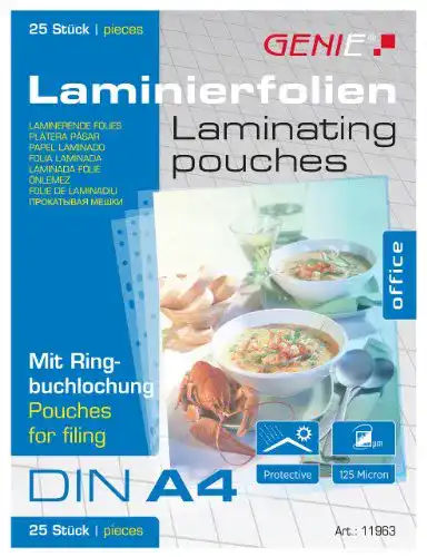 Laminierfolien Genie 11963 für A4 Dokumente mit Abheftrand