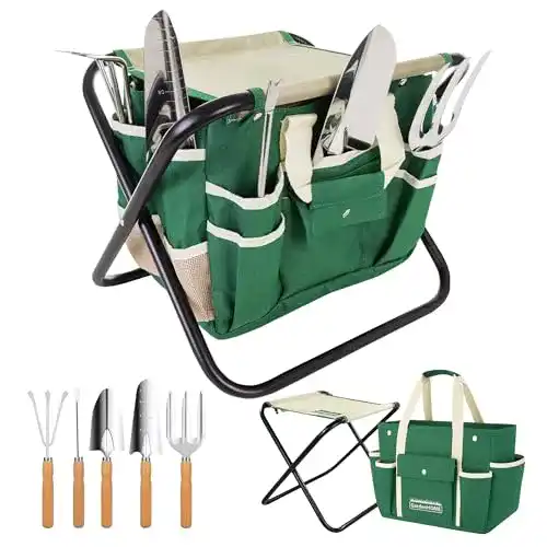 Gartenwerkzeug-Set GardenHOME, 7-teiliges Set mit Klapphocker
