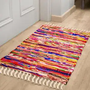 Flickenteppich Rajrang Chindi Patchwork Teppich 50×80 cm aus recyceltem Material