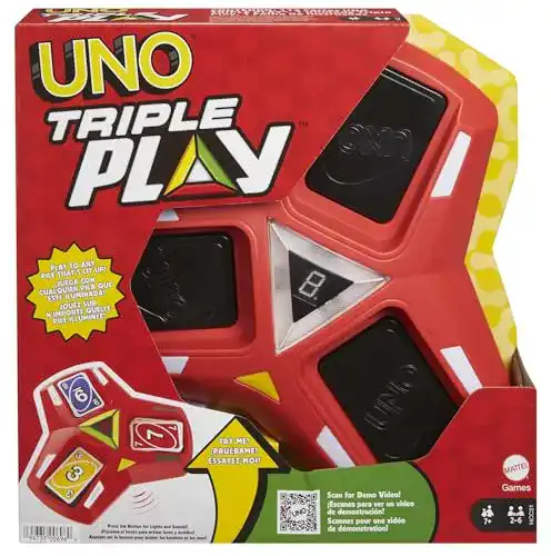 UNO Mattel Games Triple Play Kartenspiel für die Familie mit Licht