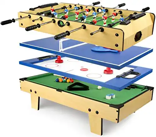 Tischkicker für Kinder Leomark Multigame Mobiler Spieltisch aus Holz